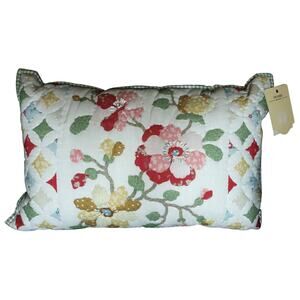 NWT LARGE Rectangle Floral Patchwork Quilted Pillow Embroidered Needlepoint